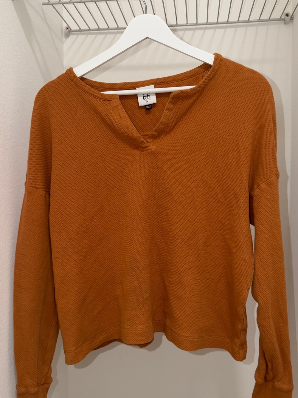 CAbi Knit V-Neck Pullover - Rust Orange